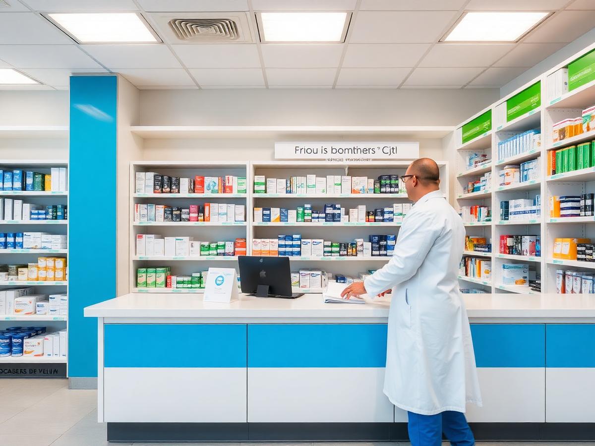 Pharmacist at the hospital pharmacy counter
